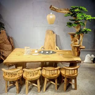 新原生态实木组合客厅阳台家用小茶几民宿原木泡茶桌茶桌椅