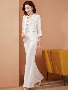 白色高端西装 套装 2023新款 时尚 薄款 气质休闲职业西服两件套 女夏季