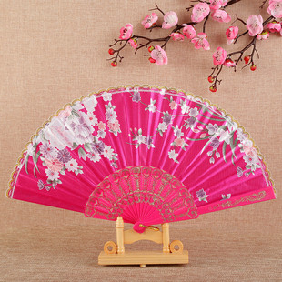 瓦思绸布金边扇中式 传统舞蹈扇子中国风扇子复古汉服拍摄道具折叠