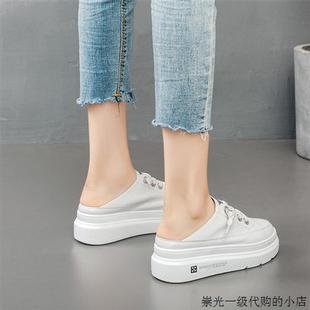 女外穿网红2024新款 夏季 香港半拖鞋 厚底增高懒人无后跟小白鞋 时尚