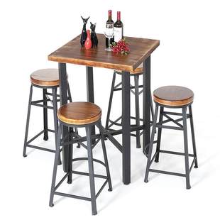 美式 简约实木方桌方形吧台桌椅咖啡厅酒吧休闲桌正方形高脚桌椅子