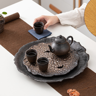 遇素茶盘大号陶瓷干泡茶盘家用中式 茶具茶盘套装 储水式 茶台带排水