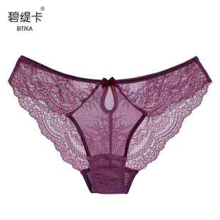 真丝性感女士内裤 紫色情调低腰法式 透明网纱薄款 三角裤 头 蕾丝裤