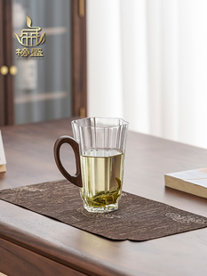 榜盛绿茶杯高级喝茶专用泡茶水杯女士带把手耐高温高端花茶玻璃杯