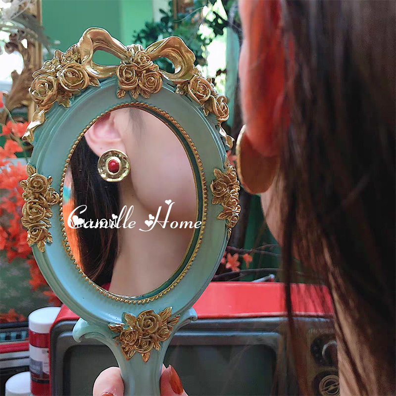欧式 复古手持化妆镜手柄镜便携单面学生镜小公主镜美容店化妆镜子