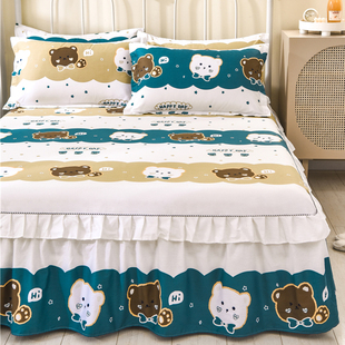 床罩单件1.5米1.8m夏季 床垫防滑保护套纯棉全棉床笠床单 INS床裙式