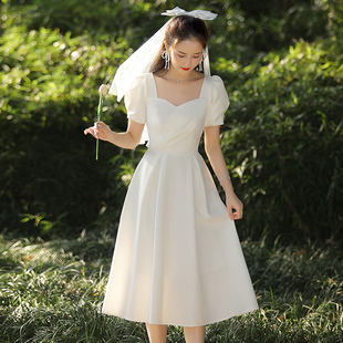轻婚纱订婚礼服平时可穿法式 连衣裙 领证小白裙日常裙子登记情侣装