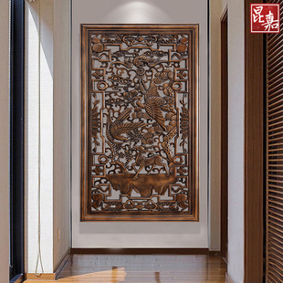客厅壁挂入户玄关装 饰挂画 东阳木雕挂件香樟木头雕刻竖屏仿古中式