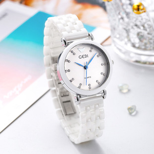 表玫瑰金女表女白色陶瓷表带学生韩版 女士手表 歌迪GEDI腕表时装
