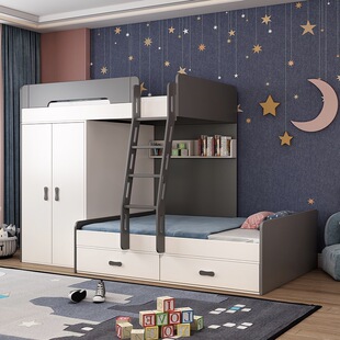 简约儿童床交错式 高低床带书桌小户型平行上下床带衣柜错位双层床