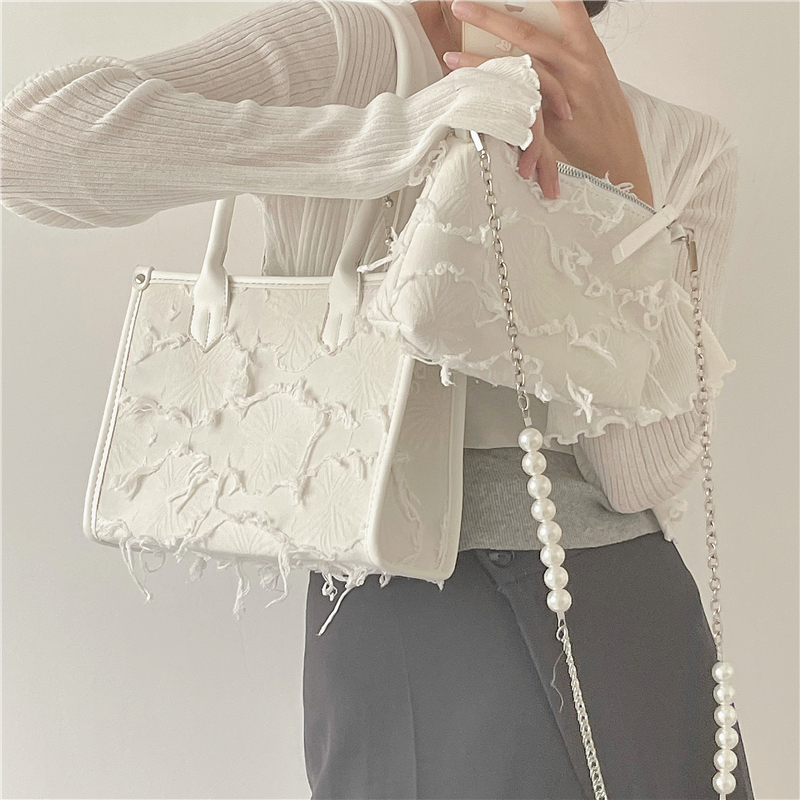 小众设计珍珠链条托特子母包包女2023新款 潮大容量通勤单肩手提包