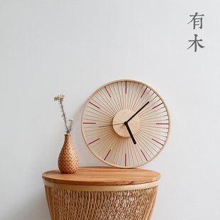 挂钟实木钟表时钟客厅家用挂墙装 饰钟北欧原木创意简约艺术表 日式