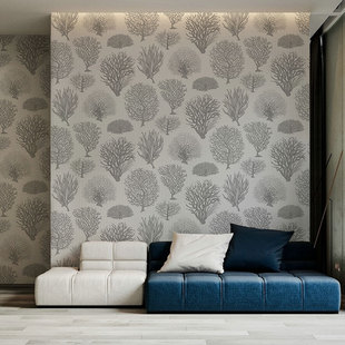 简约现代ins风墙纸电视背景墙定制壁画抽象植物珊瑚全屋软装 壁纸