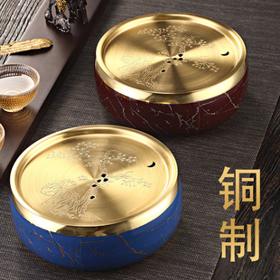 新款 黄铜茶道大号茶洗茶具配件水茶渣桶茶叶废水缸干泡茶盘茶台干