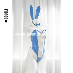BOLOLI独立设计性感夜店兔女郎透明连体漆皮女仆制服角色扮演cos