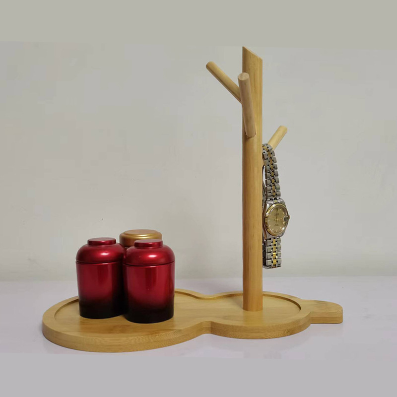 竹木桌面葫芦形状钥匙置物架实木组装 收纳架木质工艺品