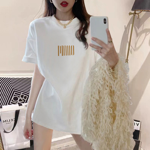 中长款 短袖 设计感小众韩版 新款 体恤潮 t恤女宽松纯棉上衣2023夏季