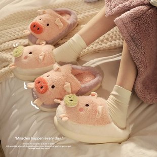 可爱小猪棉拖鞋 女冬季 外穿厚底可爱家居室内加厚保暖家用棉拖鞋 女