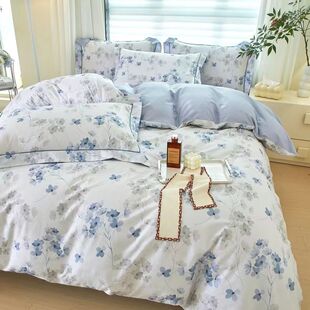 简约条格纯棉四件套全棉斜纹双人床单被套2米1.8m床4件套件花卉
