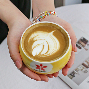 日式 小清新手绘咖啡杯蛋杯拿铁杯手握杯精致高颜值陶瓷拉花杯礼物