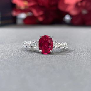 培育高碳钻戒指女s925纯银满钻饰品合成彩宝红宝石红刚玉1克拉指