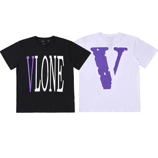 欧美潮牌VLONE hiphop迈阿密限定紫色大V短袖 夏季 高街宽松男女T恤