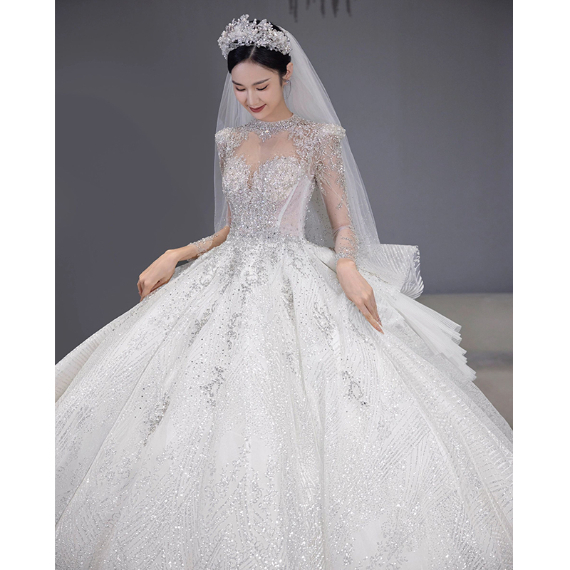 婚纱礼服2023新款 新娘奢华重工大拖尾宫廷风高级质感白色主纱 法式