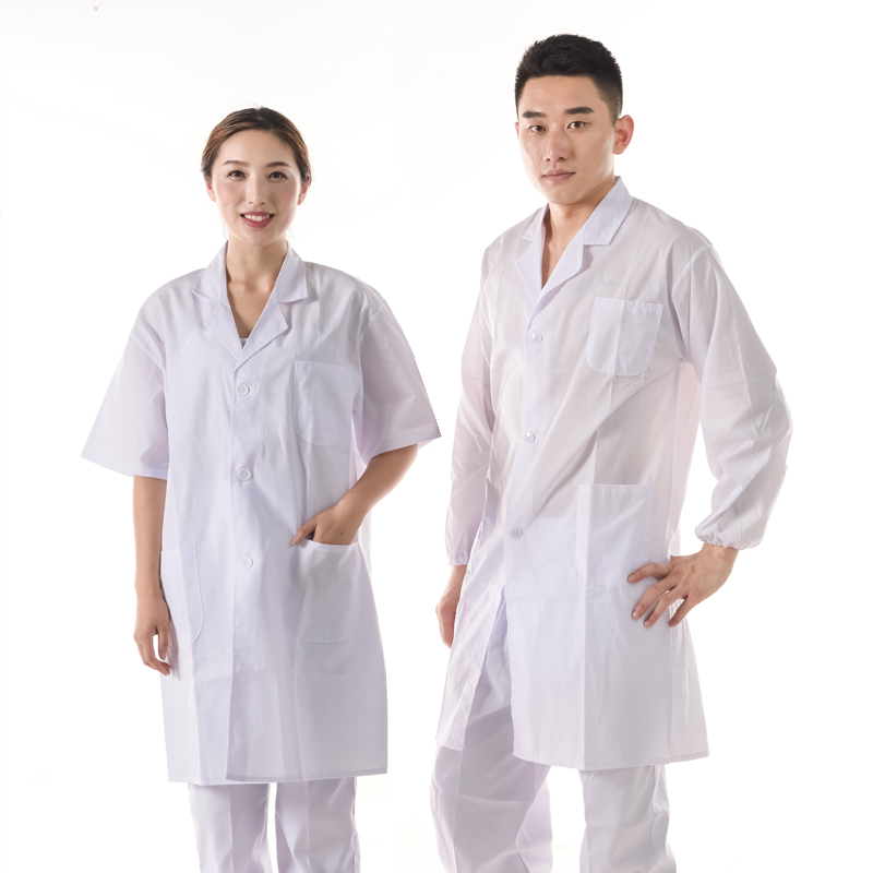 食品工作服医生服 女男学生化学实验服短袖 薄款 透气白大褂长袖 夏季