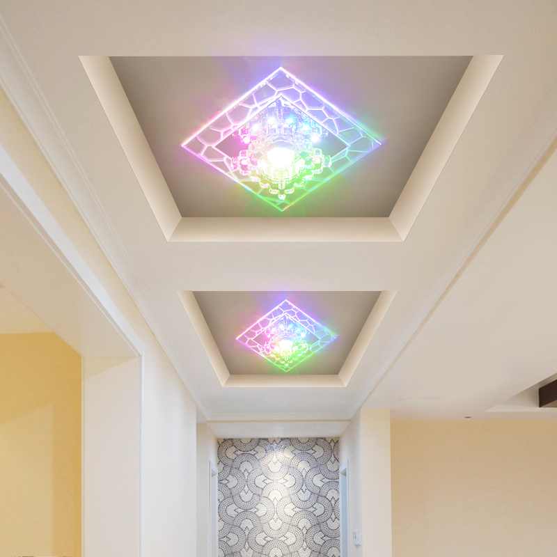 LED走廊过道灯 正方水晶入户 现代简约七彩变光暗 明装 玄关 进门