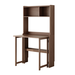 折叠书桌书柜一体卧室实木家用伸缩学习桌电脑桌书架组合小户型