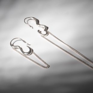 原创设计99足银耳环女长链不对称个性 欧美手工简约气质精致银饰