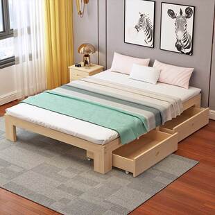1米5实木床加厚总长2米无床头榻榻米1米9实木儿童床裸床定制尺寸