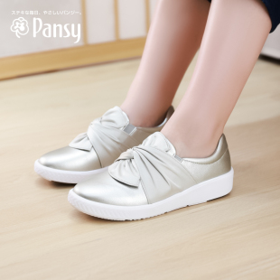 健步休闲女鞋 子女浅口单鞋 Pansy日本鞋 轻便舒适宽松蝴蝶结妈妈鞋