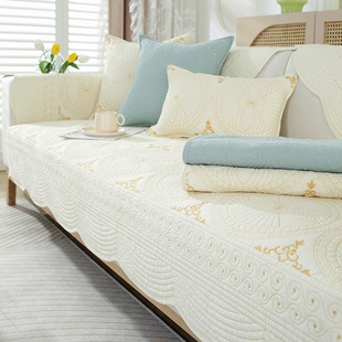 四季 通用布艺沙发垫防滑皮沙发套罩现代简约北欧纯色刺绣沙发坐垫