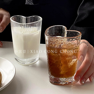 少女心形玻璃杯ins风冰美式 拿铁杯子咖啡杯高颜值情侣水杯早餐杯