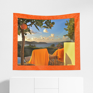 挂布 卧室客厅软装 加州四季 美国当代艺术 手绘油画阳光橙色背景布
