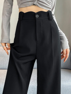 女 裤 黑色与灰色显瘦设计感裤 2024新款 子梨形身材高腰垂感阔腿西装