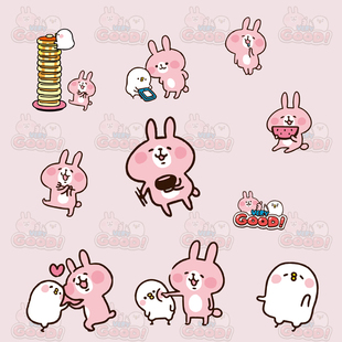 卡娜赫拉Kanahei粉色兔兔小鸡卡通动漫儿童房装 饰PVC防水墙贴贴纸