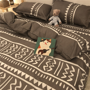 网红床上用品水洗棉四件套北欧简约被套1.8m2.0米床单灰色三4件套