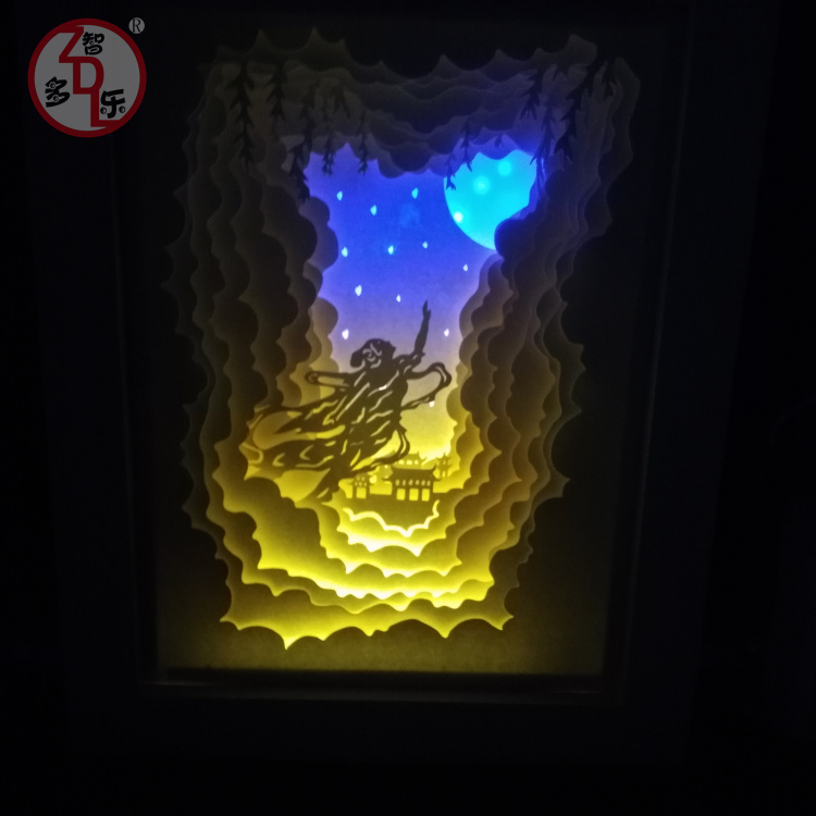 智多乐中秋节嫦娥奔月光影纸雕灯复古中国风客厅卧室装 饰LED台灯