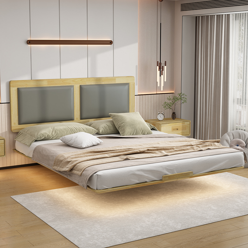 实木双人床现代简约1.5米单人木床架1.8主卧经济型新中式 悬浮大床