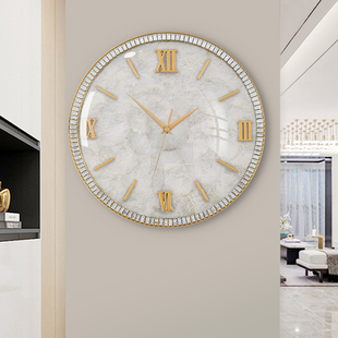 北欧轻奢挂钟客厅家用纯铜钟表简约现代时尚 贝壳挂表高档电波时钟