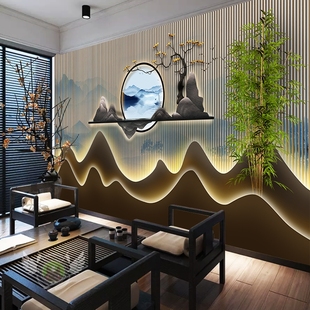 新中式 电视背景墙壁纸山水客厅沙发卧室墙纸3D影视墙壁画茶室壁布