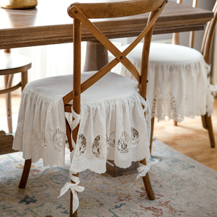 Miss Peony白色座椅套法式 轻奢棉麻蕾丝餐桌坐垫圆凳子罩美式 定制