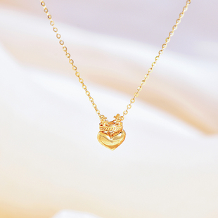 纯14k金黄金项链 精致简约立体爱心皇冠设计彩金锁骨链潮 韩国时尚