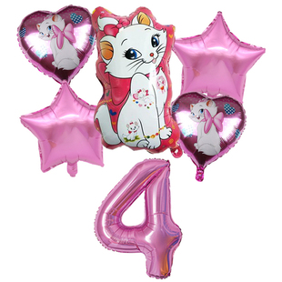 宝宝玩具气球装 扮气球 粉色印花数字异形玛丽猫铝膜气球