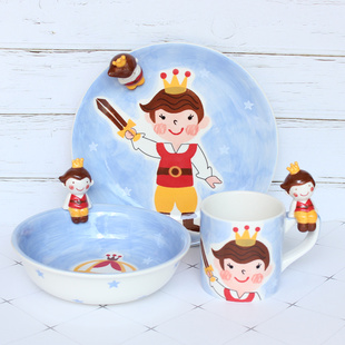 泰国进口卡通儿童陶瓷餐具小王子水杯可爱饭碗盘子釉下彩创意礼盒