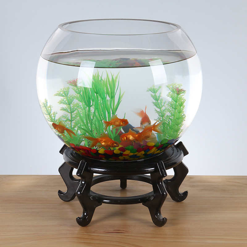 金鱼缸圆形透明玻璃大号乌龟缸加厚办公室鱼缸客厅招财创意生态缸