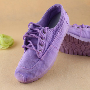 老北京布鞋 时尚 紫色平跟女单鞋 软底学生鞋 小白鞋 潮低帮系带帆布鞋