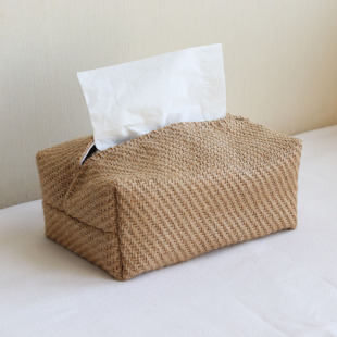 日式 简约纸巾盒家用客厅民宿棉麻布艺抽纸盒黄麻纸巾套长方形文艺